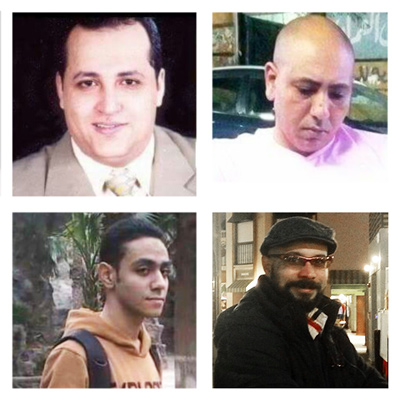 ناشطون مصريون خاضعون لمراقبة الشرطة - الترتيب من اليسار أعلى الصورة: أحمد كمال، سيد فتح الله، احمد ماهر، خالد الأنصاري © صورة خاصة