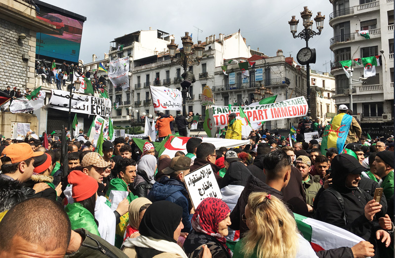 Algerians from all walks of life participate in a protest on 22 March 2019 against President Abdelaziz Bouteflika’s bid to remain in power.