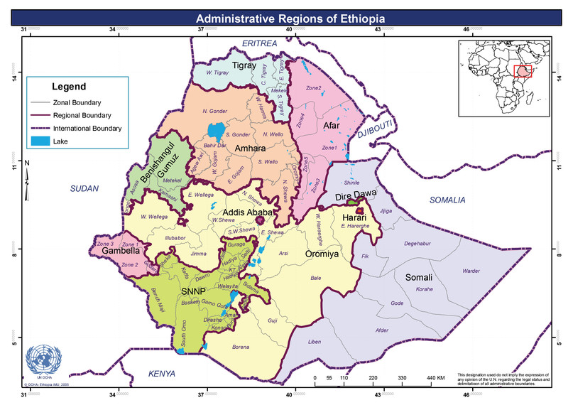Administrative map of Ethiopia.  Courtesy UN Office for the Coordination of Humanitarian Affairs © OCHA/ReliefWeb