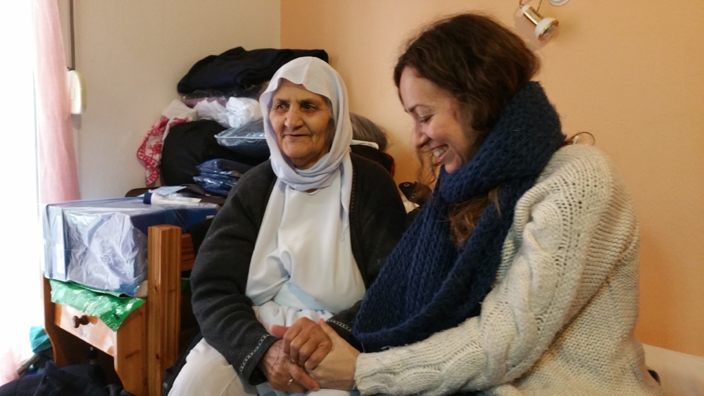 Senior campaigner on migration, Maria Serrano (right), meeting Bahar, a Yezidi woman, on a mission to northern Greece, February 2017. ©Amnesty International