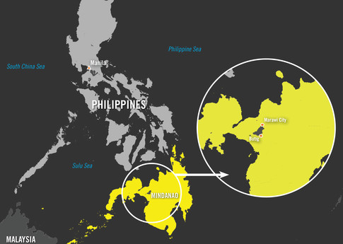 Marawi is located on the southern Philippines island of Mindanao. 	© Amnesty International. Basemap data: OCHA, PSA, NAMRIA.