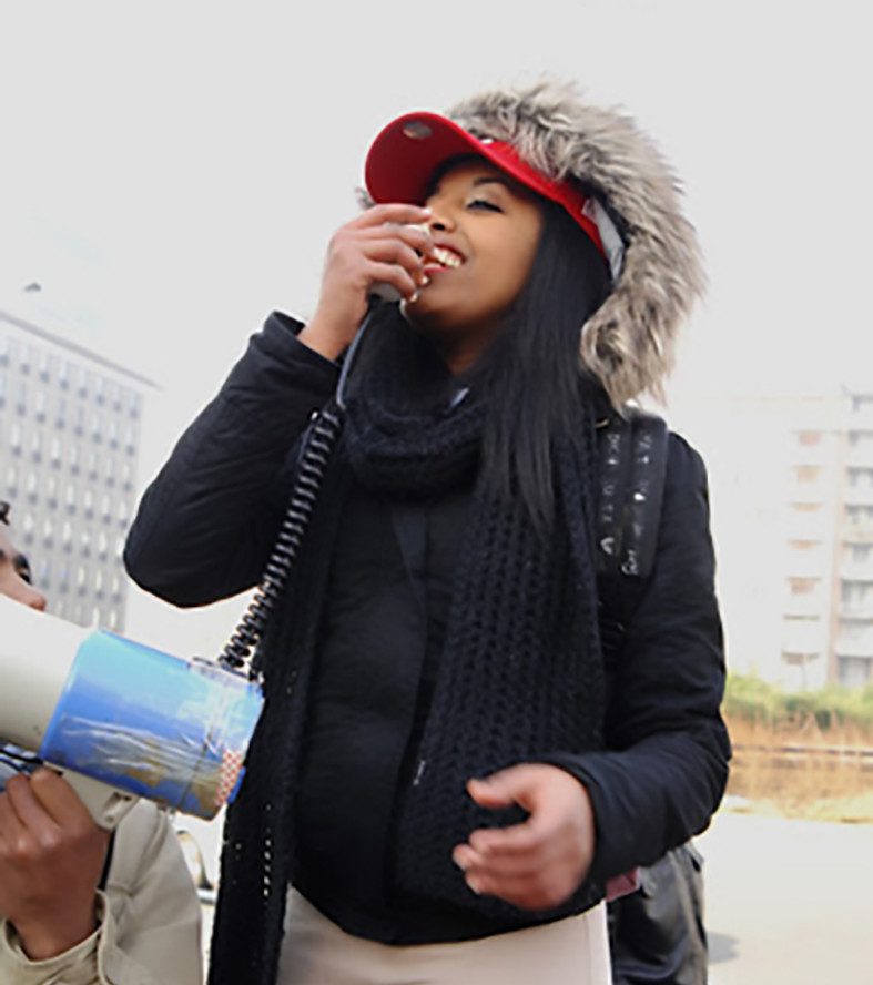 Italian-born young activist Winta Yemane, during a sit-in in protest of the Eritrean dictatorship.