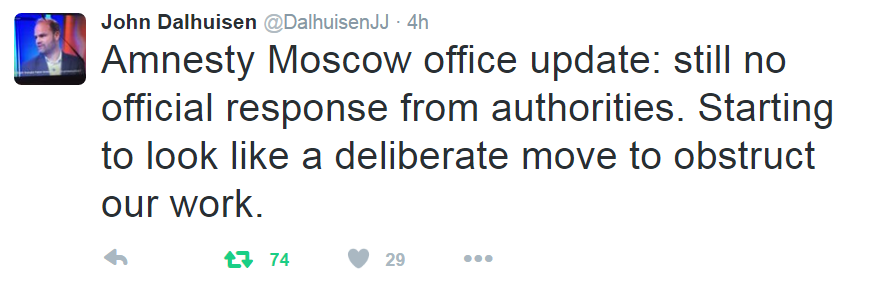 Silence from Moscow City authorities makes this look like a deliberate move to obstruct Amnesty International's work.