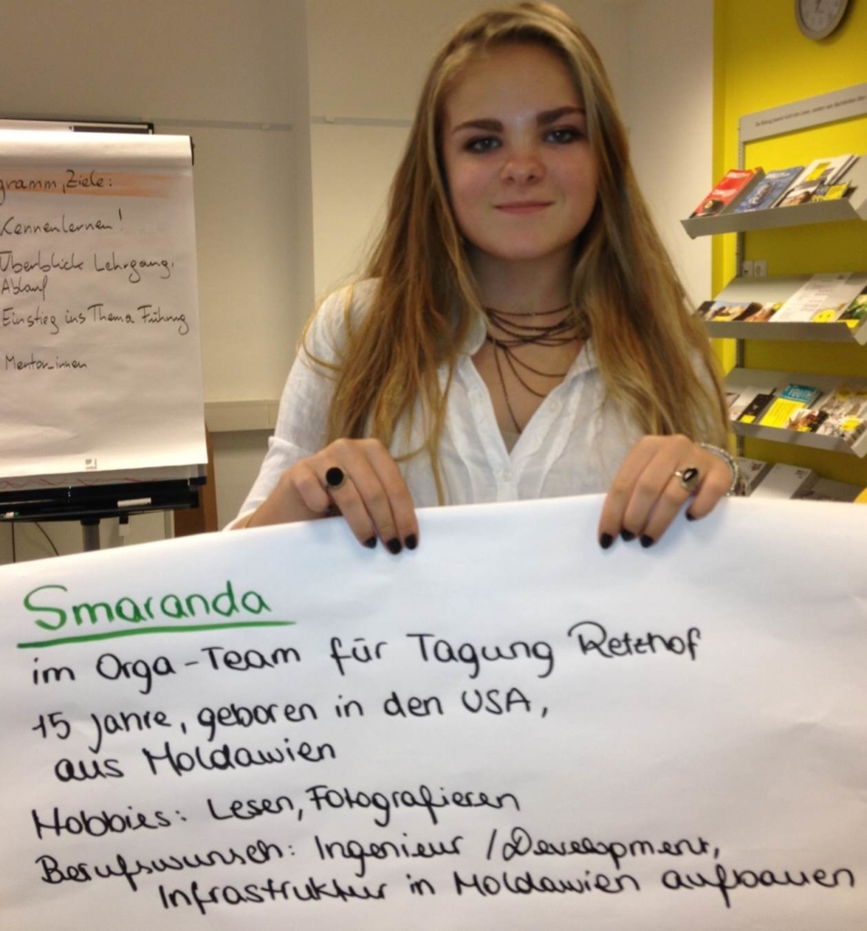Smaranda presenting her portrait at the beginning of the Leadership Programme. All participants were required to present their portraits in the opening session as a way to get to know each other. 6 September 2013, Amnesty Austria. ©Amnesty International.