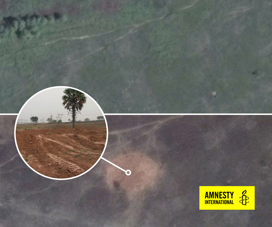 Satellite images from November and December show site of possible mass grave.