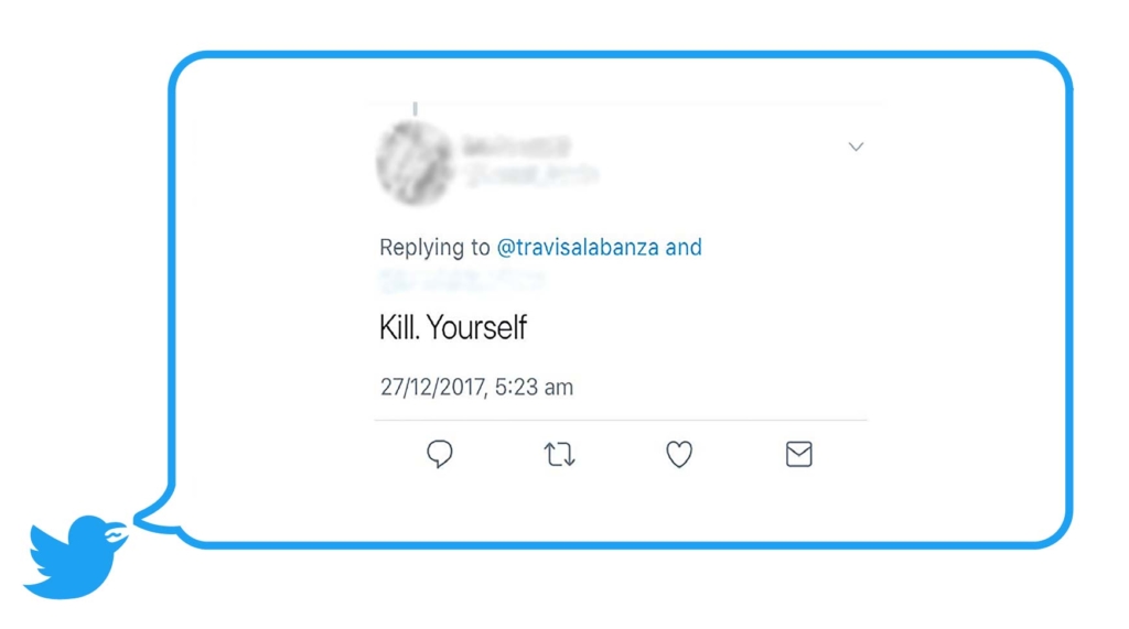 Example of abusive tweet mentioning UK poet and actor @travisalabanza