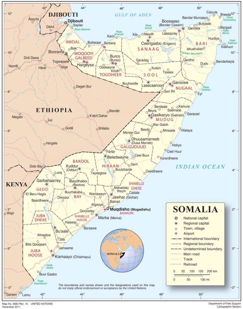 Map of Somalia, December 2011, courtesy of the UN.