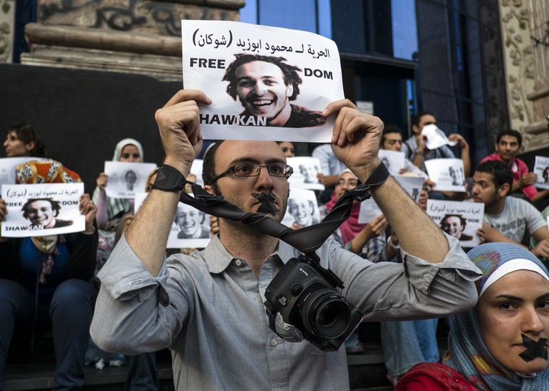 Journalists protest to free Shawkan. Credit: KHALED DESOUKI/AFP/Getty Images