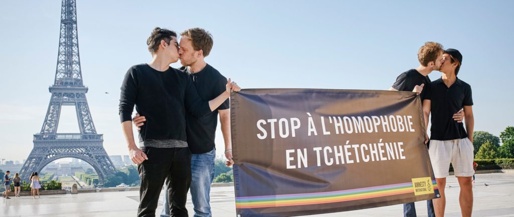 In France, activists gathered in front of the Eiffel Tower with a banner which read 