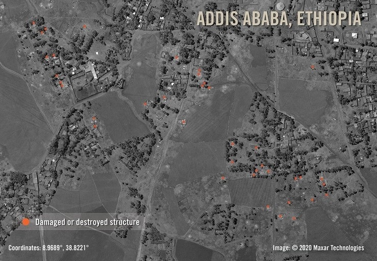 A satellite image of the home demolition sites in Bole, Addis Ababa