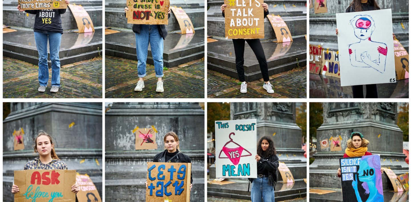 Amnesty activists campaign in front of the House of Representatives, calling for the governments new legislation on non-consensual sex to be changed, Amnesty International states the new law will not offer more protection to victims.