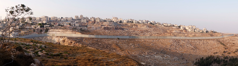 View of the long separation wall built by Israel in the Palestinian town of Al-Ram which lies northeast between Jerusalem and the Palestinian city of Ramallah in Israel