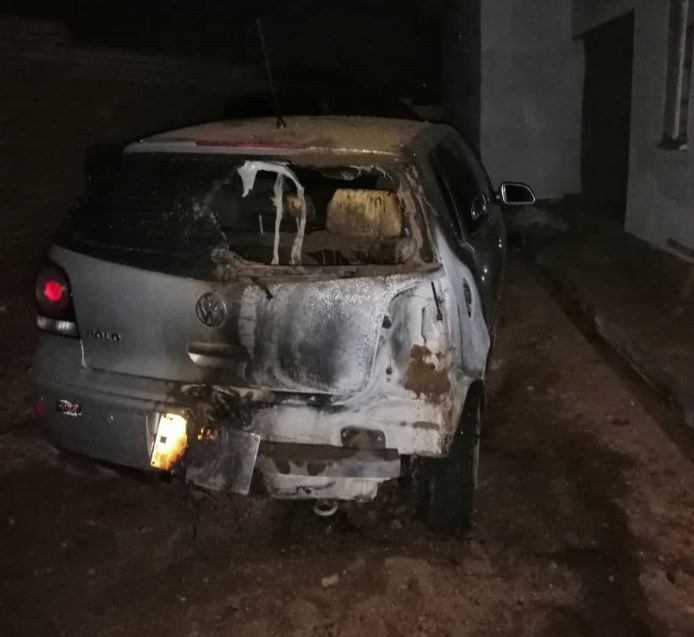 Burned car of activist Timothy Mtambo in Malawi