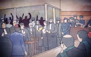 Illustration of Hirak trial Morocco by Inkyfada.com
