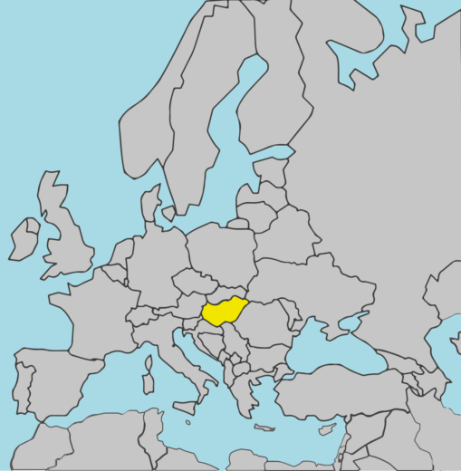Map of Europe with Hungary highlighted