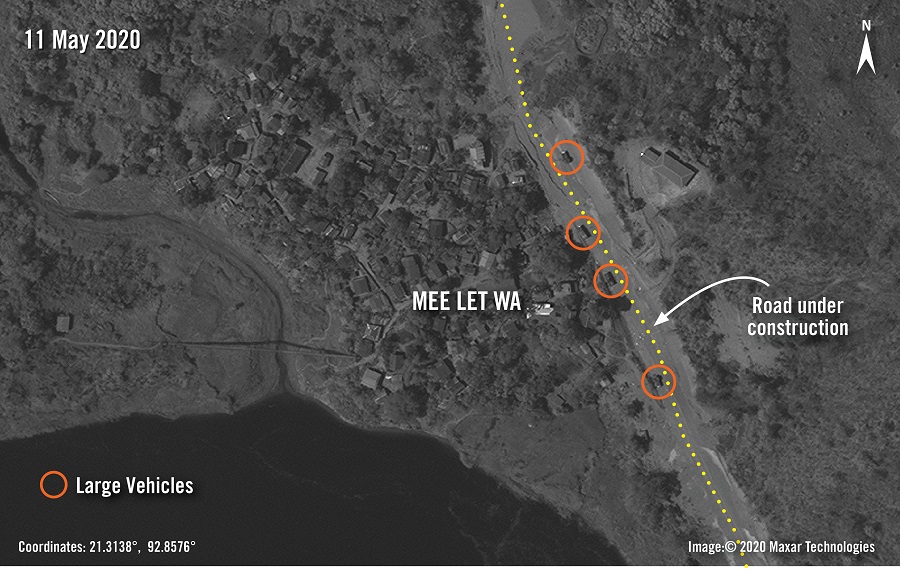 Satellite imagery from 11 May 2020 shows an overview of Mee Let Wa village in Chin State.