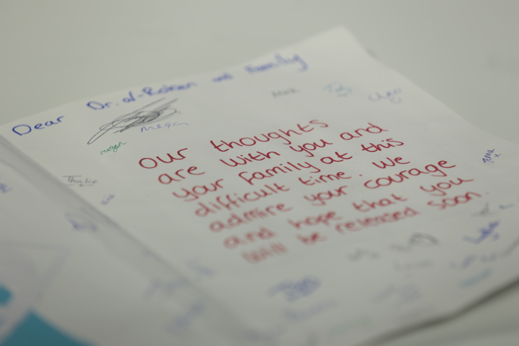 Just one of the 4,000 cards and letters supporting Mohammed al-Roken.