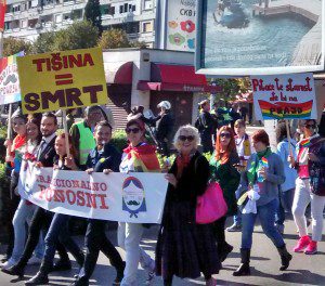 Montenegro Pride 2014. The banner reads 'Silence = Death'. Credit: Amnesty International