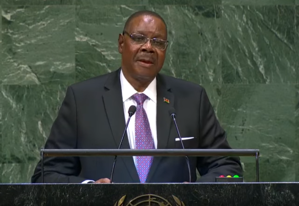 President of Malawi Peter Mutharika addressing the United Nations General Assembly