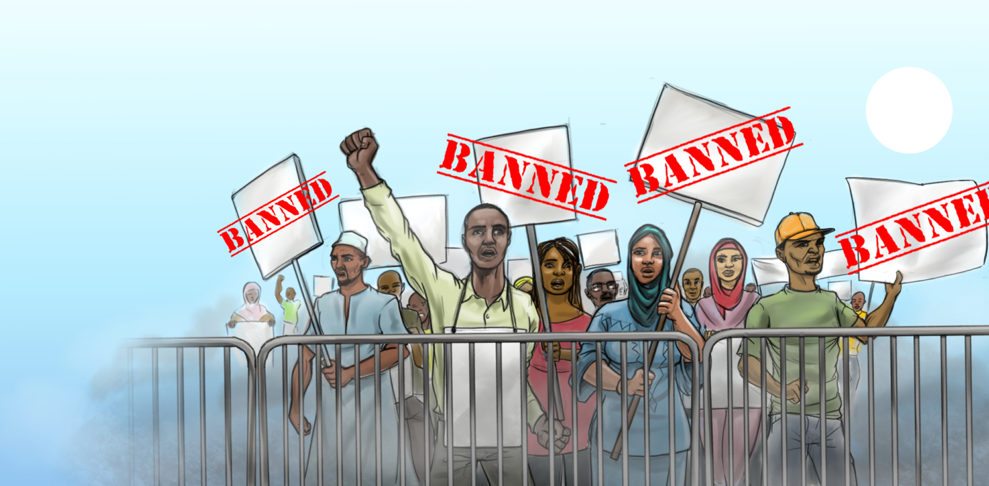 Drawing of protesters depicting the plight of human rights defenders in Chad