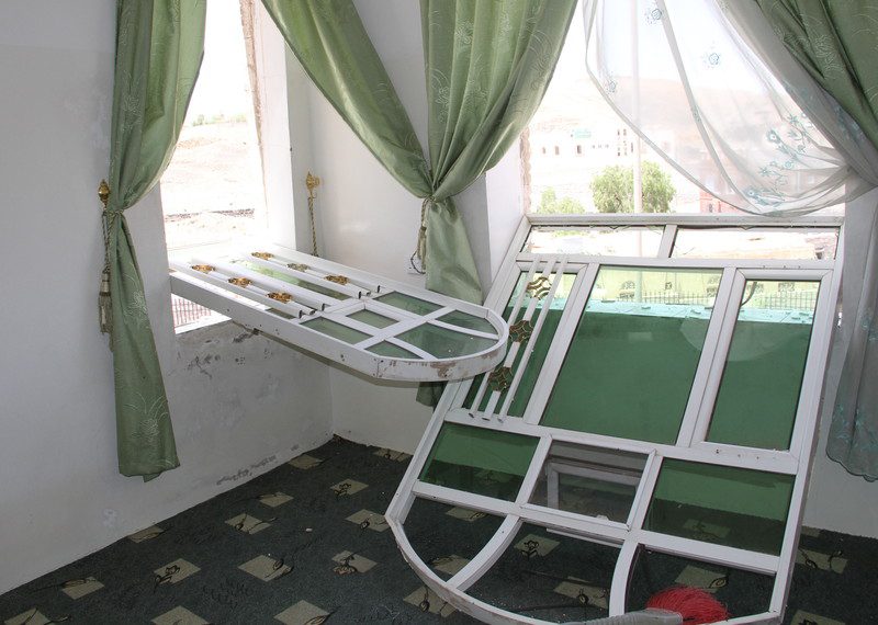 Damage to a civilian home in Mount Nuqum after a weapons depot was hit by a coalition airstrike on 11 May