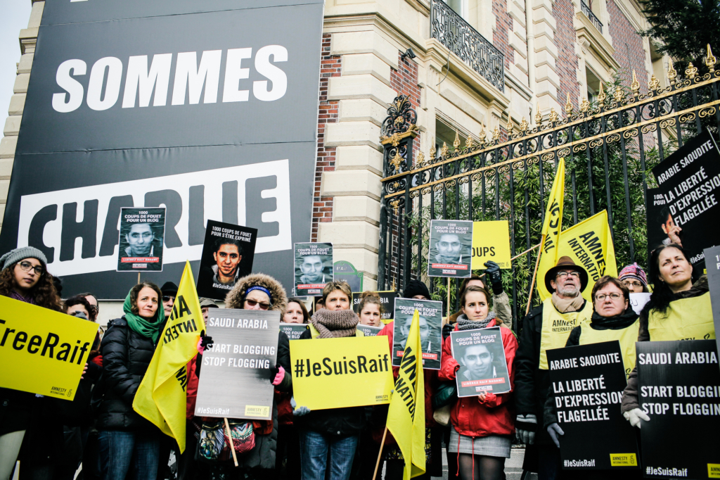 Rally for Raif Badawi in France.
