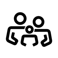 an icon of two adults and a child