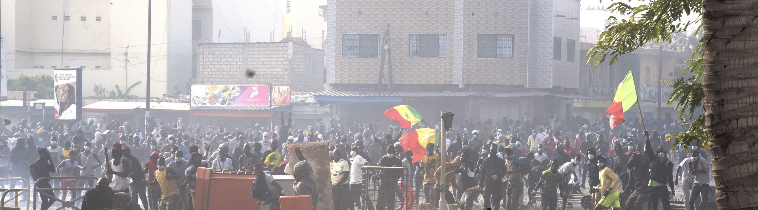 Protesters fight against gendarmes, in Dakar.