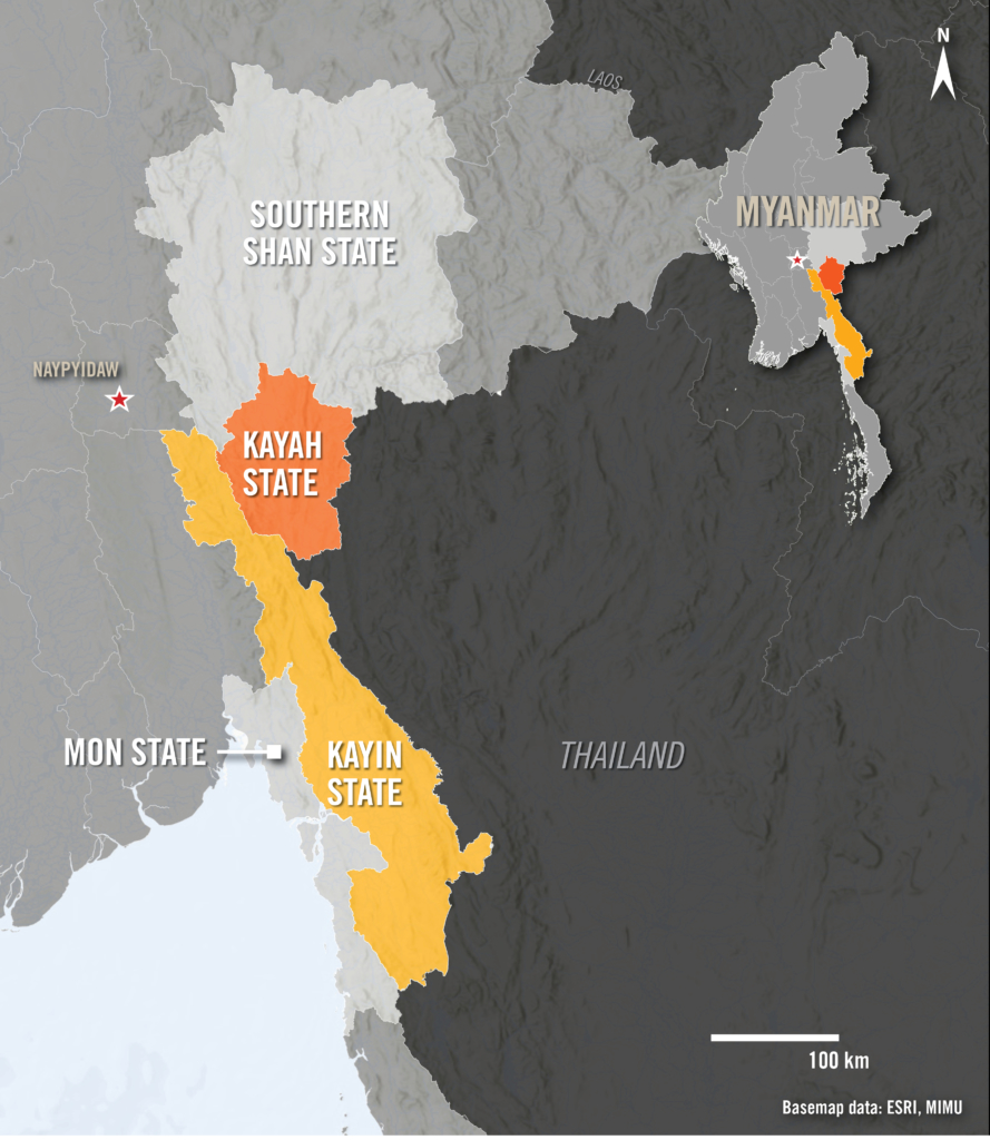 Map of Kayin and Kayah States, Myanmar