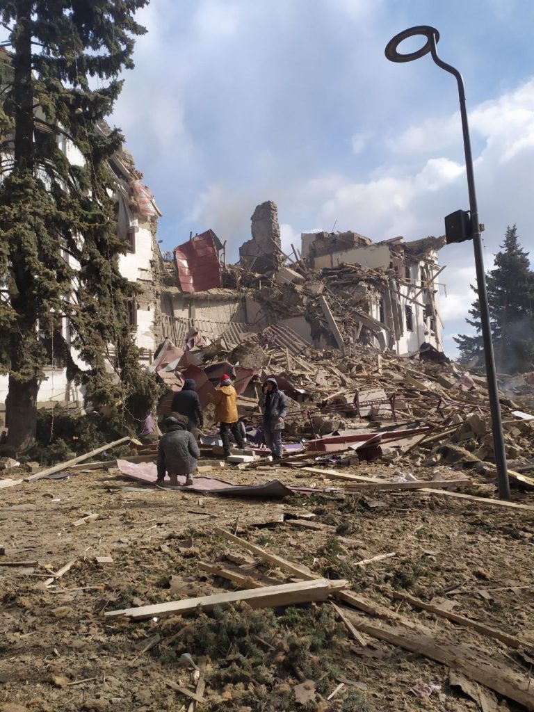 A debris field covers the area where the field kitchen was located.