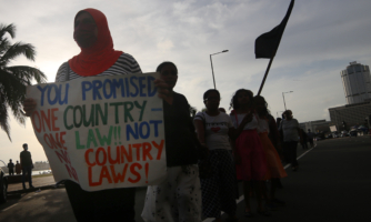 Protestors in Colombo