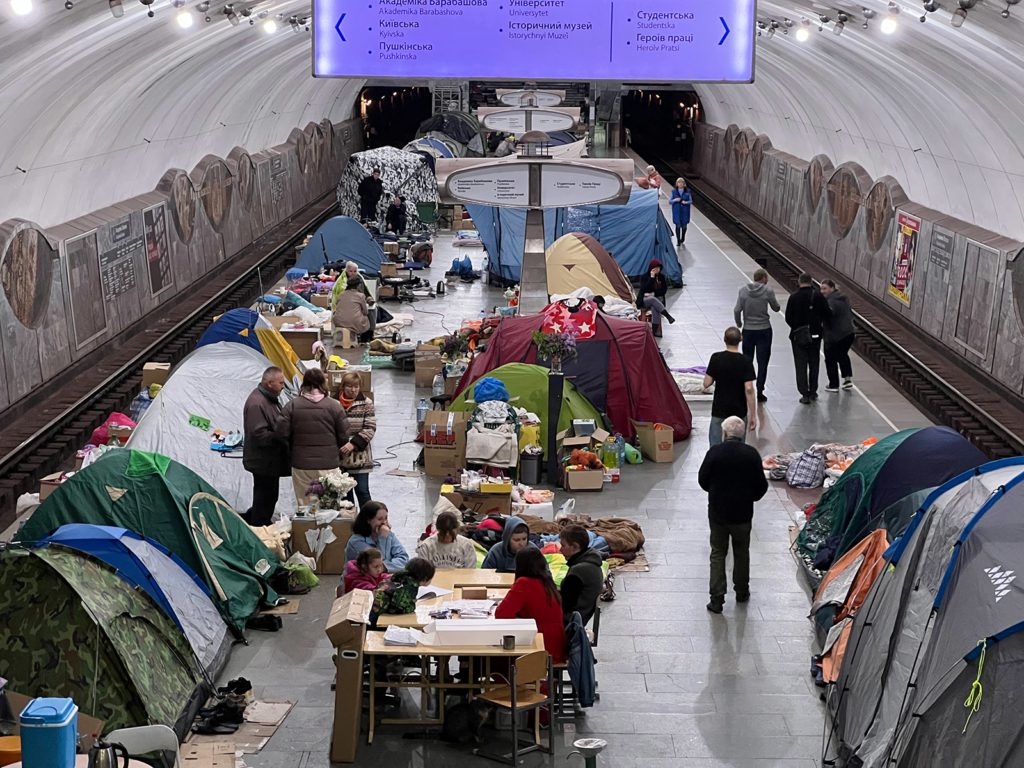 Several people were injured when cluster munitions exploded near the entrance to the Akademika Pavlova metro station, where hundreds of people were living to try to keep safe from indiscriminate shelling.