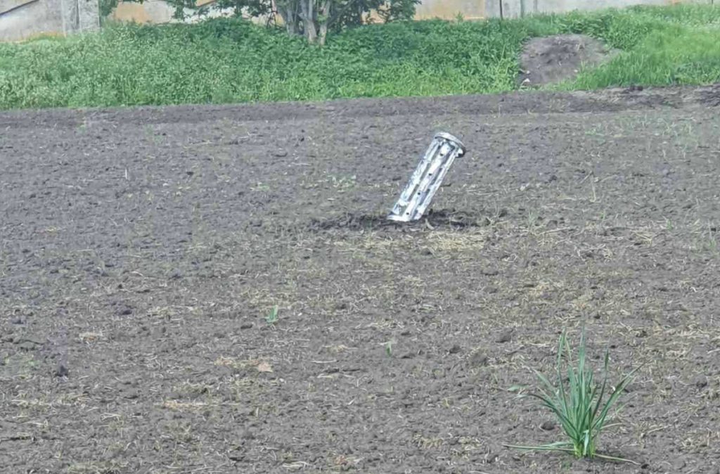 Rocket that carried the cluster munitions which exploded by the cemetery on 28 April.