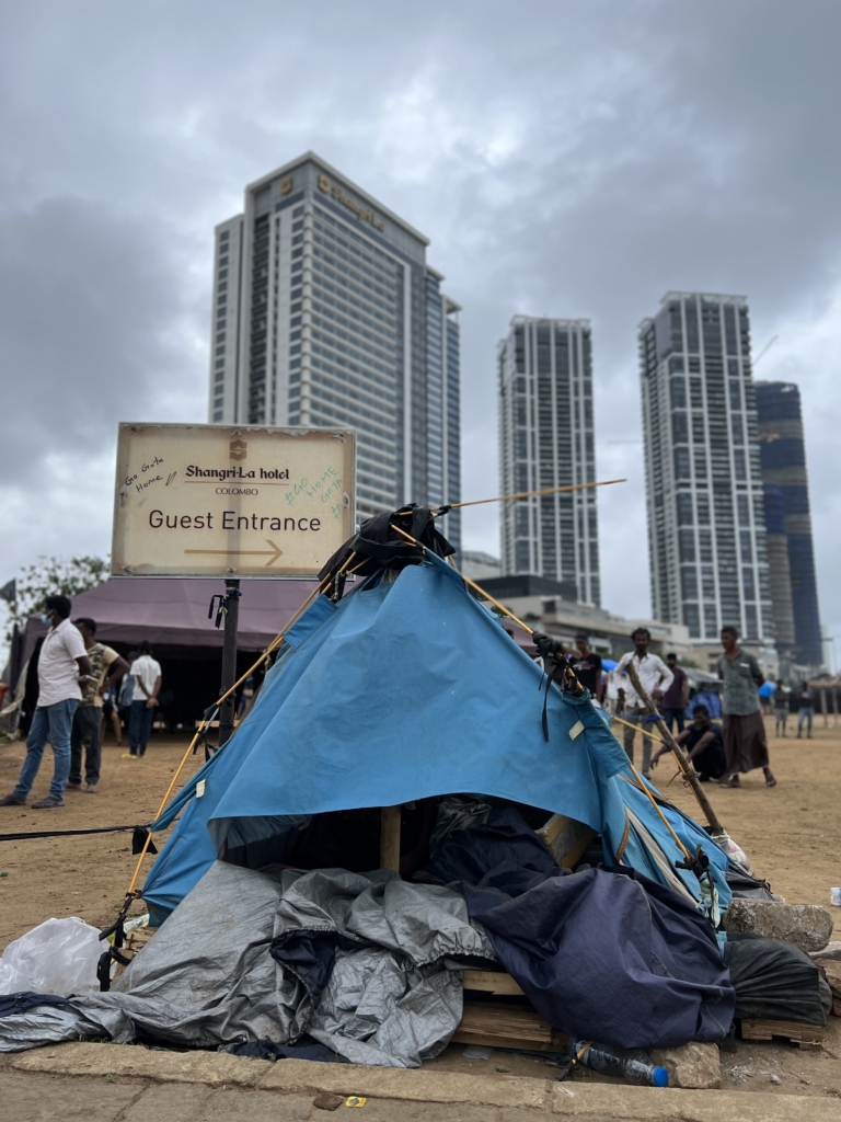 Broken tent at protest site