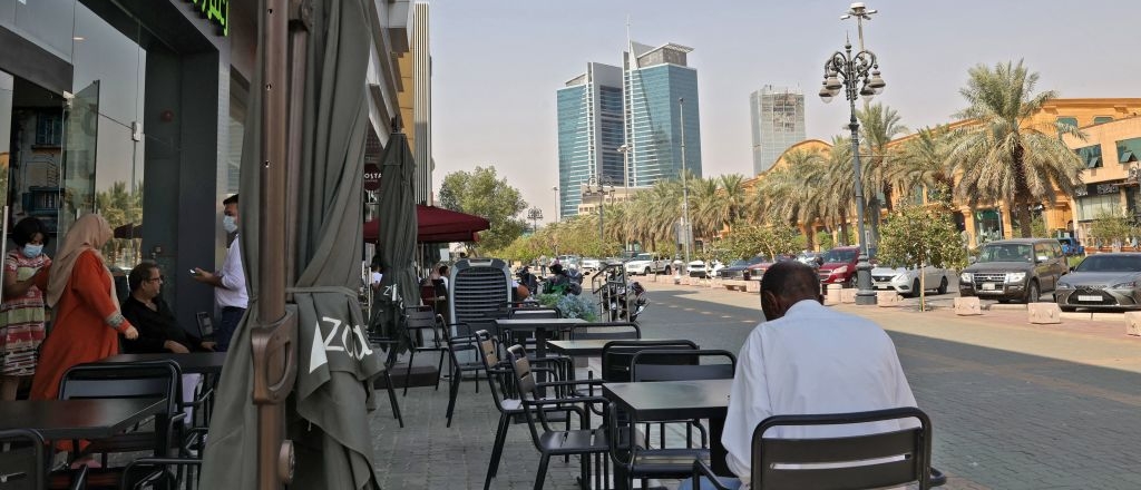 A man sitting in a restaurant with a view of Taylia street in the Saudi capital Riyadh.