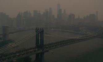 Smog from forest fires obscures the New York skyline