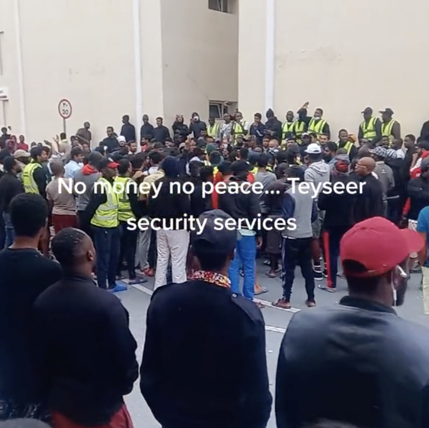 Workers hired by Teyseer protest in Qatar in an image taken from a video posted on social media in January.