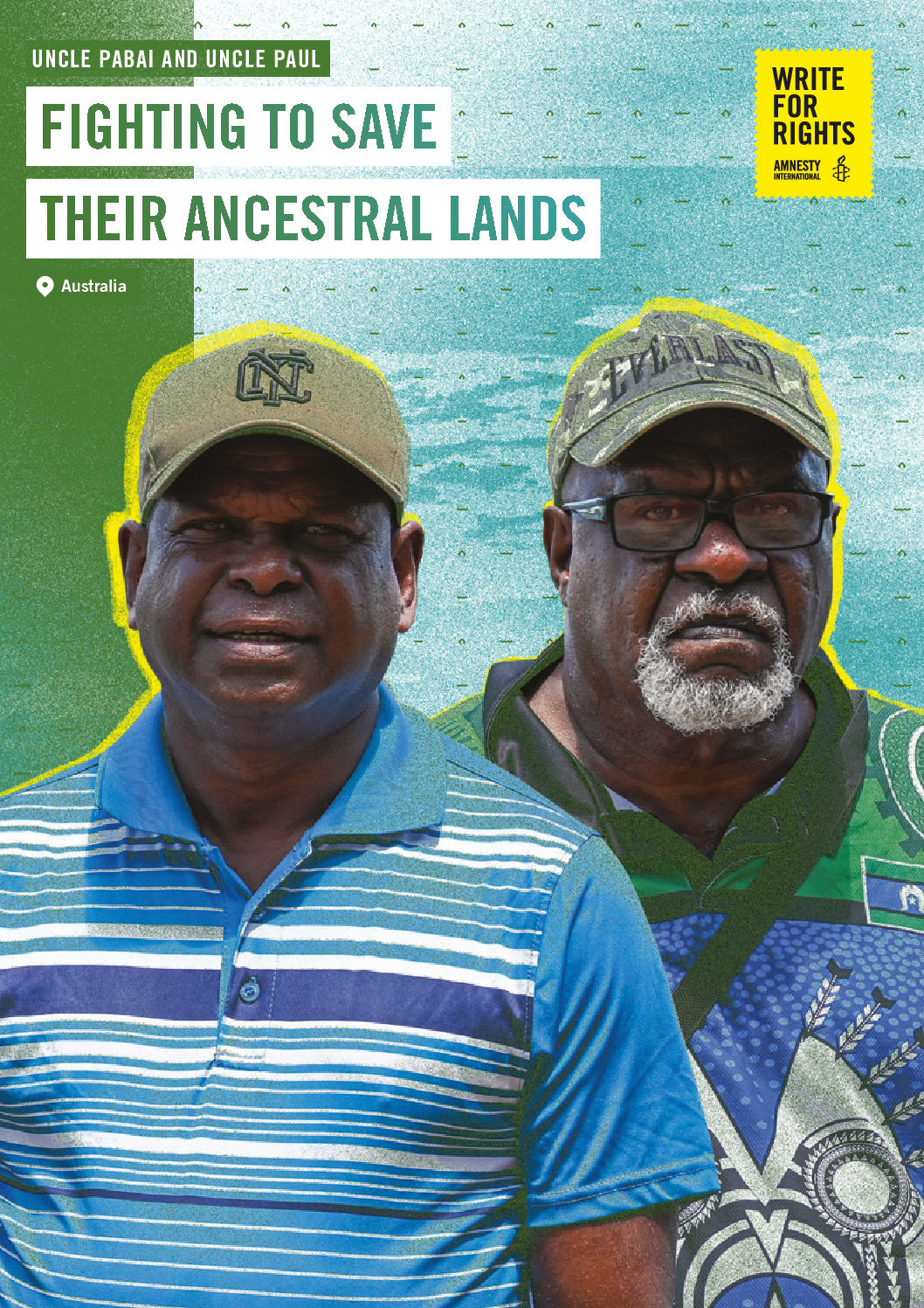 Fighting to save their ancestral lands: Uncle Pabai and Uncle Paul,  Australia: Write for Rights 2023 - Amnesty International