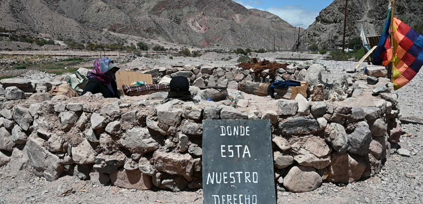 Indigenous protesters camp out in a rocky landscape in Jujuy, northern Argentina.