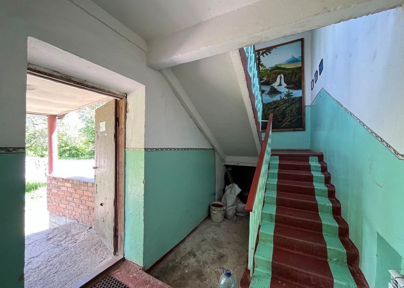 Staircase inside shelter. 