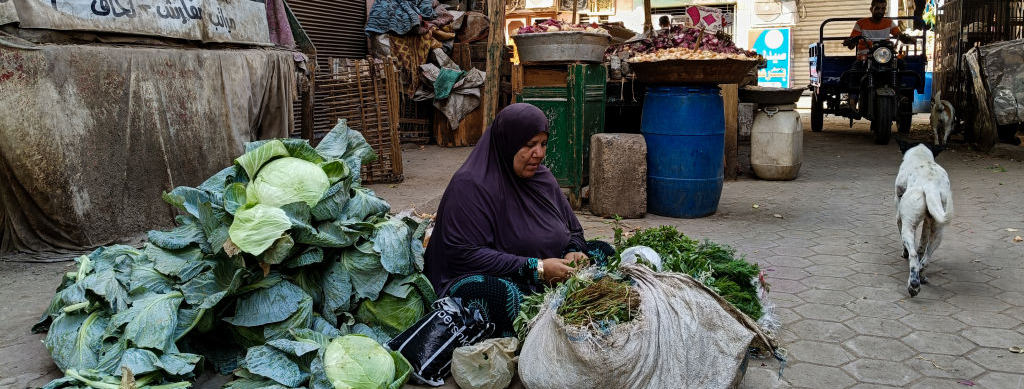 A market offering fresh fruits, vegetables, and fish is taking place in Sayyida Zeinab, situated in the Old Cairo area, Egypt, on May 4, 2024.