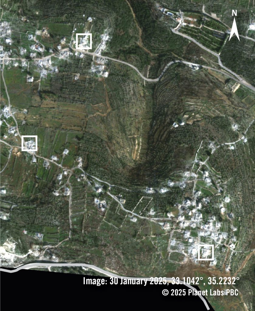 Satellite imagery shows the location where three mosques were destroyed