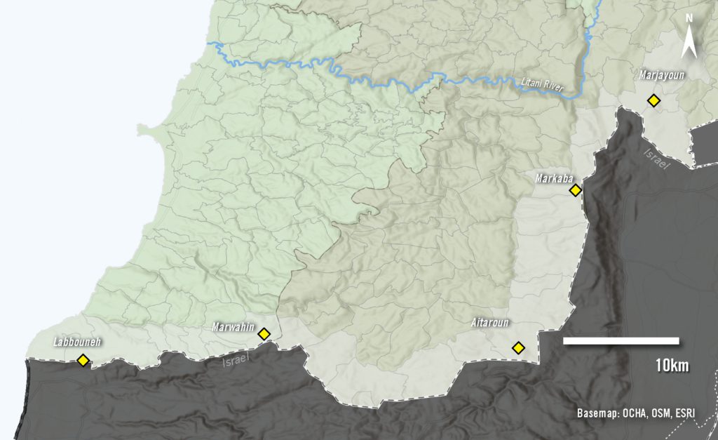 A map shows the five areas in southern Lebanon where the Israeli military said it would stay indefinitely after the end of a ceasefire.