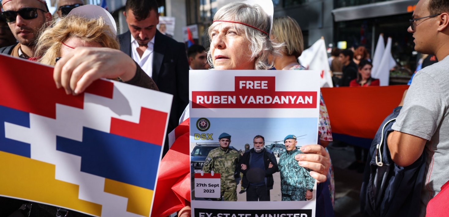 Protesters demonstrate in Brussels over the Nagorno Karabakh crisis and the plight of ethnic Armenian Christians displaced by Azerbaijan