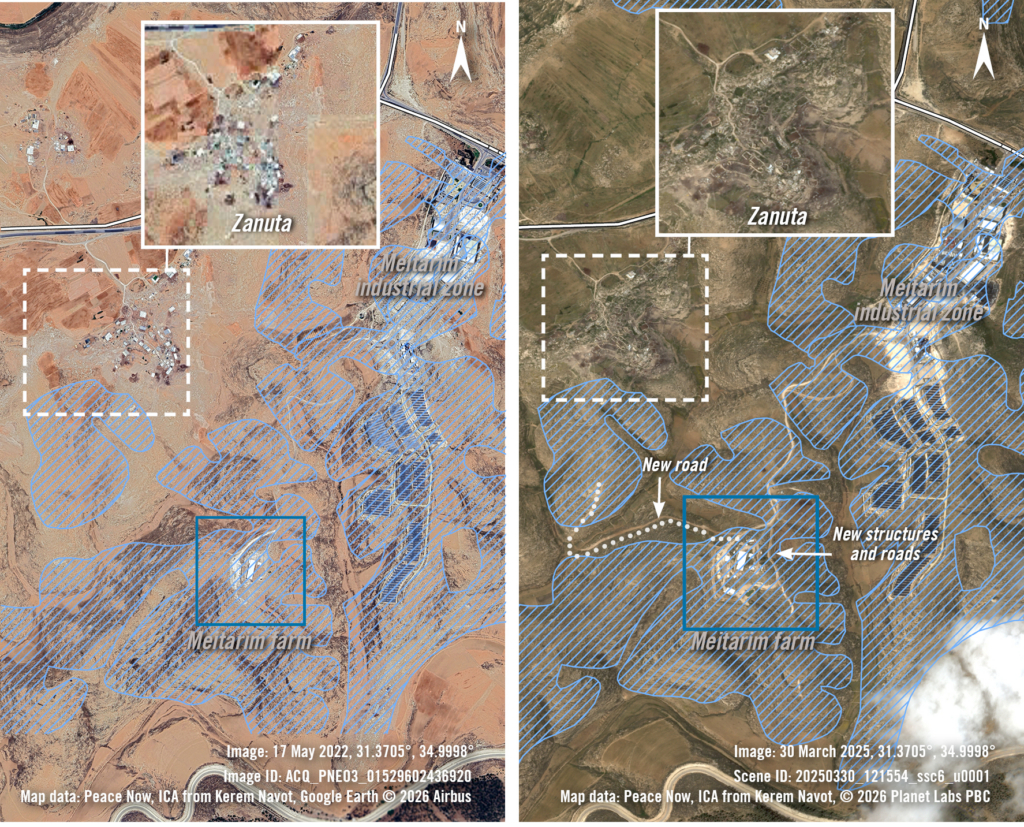 Two annotated satellite images placed side by side