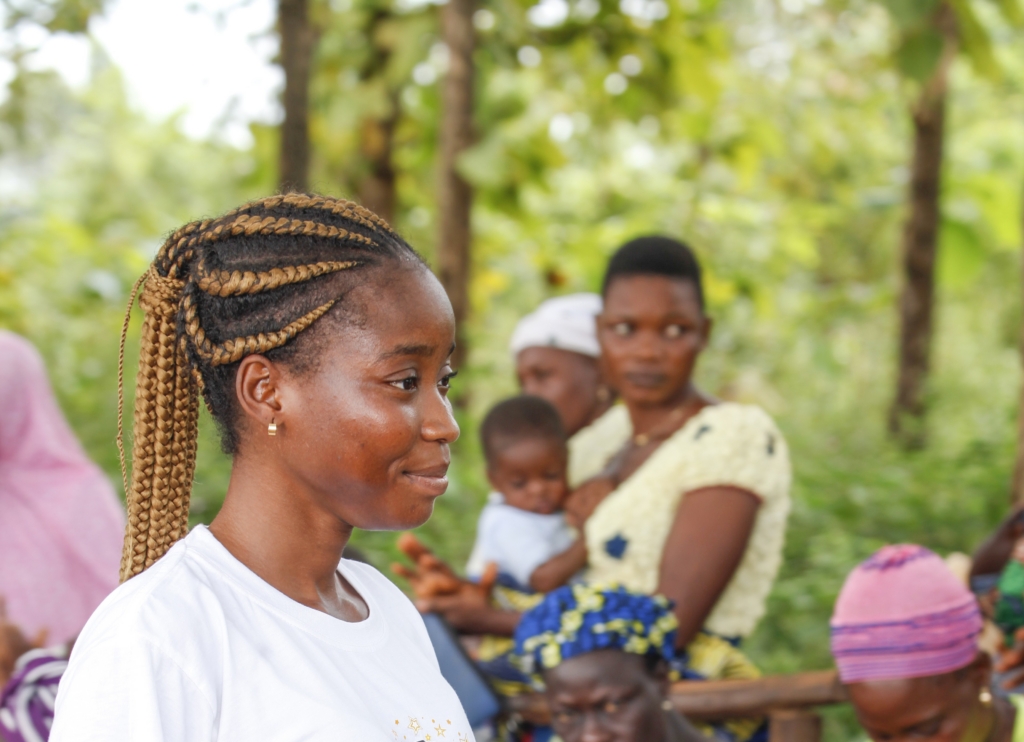 Beninese activist Aubierge during an awareness raising session 