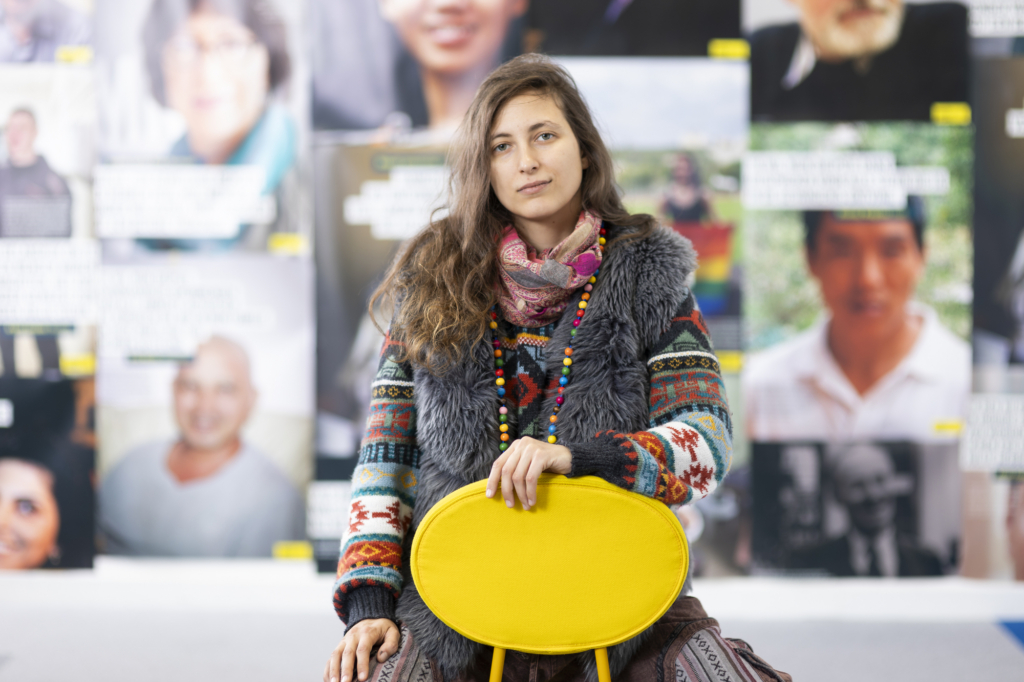 A woman with long brown hair