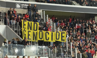 Austria: “End Genocide” protest at UEFA Nations League Israel game 