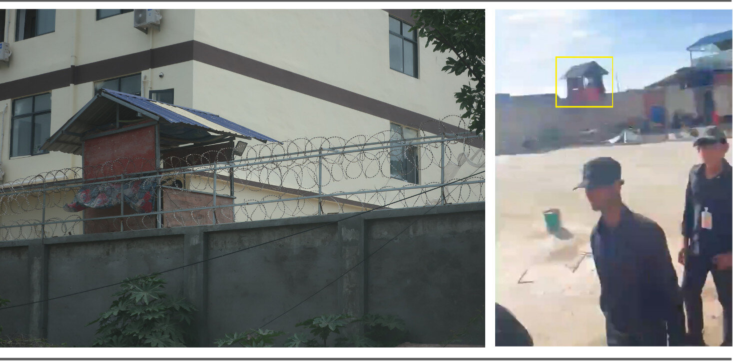 The observation hut located on top of the scamming compound wall, there is razor wire to prevent people from escaping.