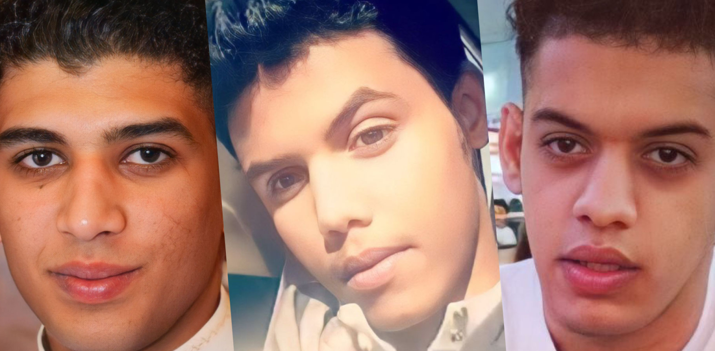 Collage con fotografías de tres de los jóvenes condenados a muerte en Arabia Saudí y cuya ejecución se teme que sea inminente.